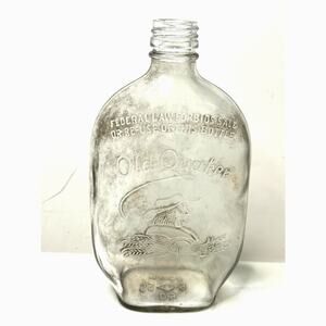 Vintage Old Quaker Glass Whiskey Bottle Clear Embossed Owens Illinois Glass Co